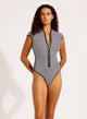 Seafolly Clubhouse Cap Sleeve Zip Front One Piece