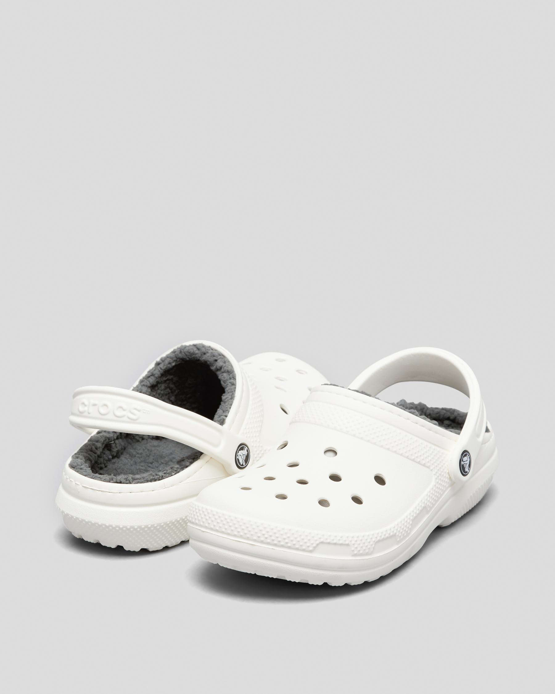 Fuzz Lined White Crocs With Grey Fur Classic Lined Fuzz Lined