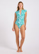 Seafolly Retro Reef Cap Sleeve Zip Front One Piece