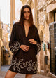 Jets Dahlia Palm Embroidered Mini Kaftan