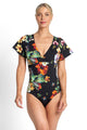 Jantzen Hibiscus Flutter Sleeve One Piece
