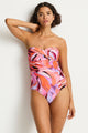 Sea Level Neon Wave Twist Bandeau One Piece